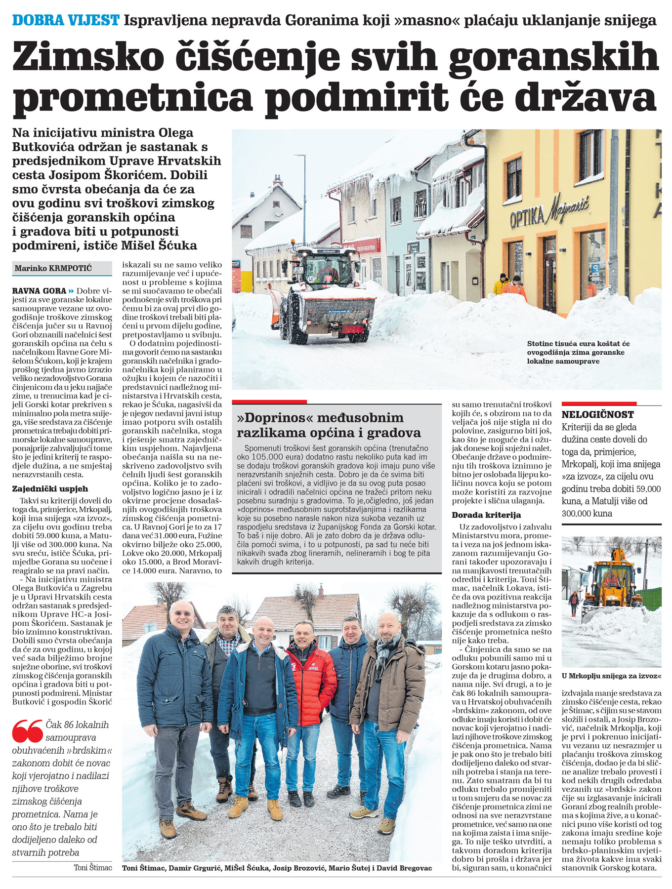 članak, novi list, čišćenje snijega, hrvatske ceste, gorski kotar