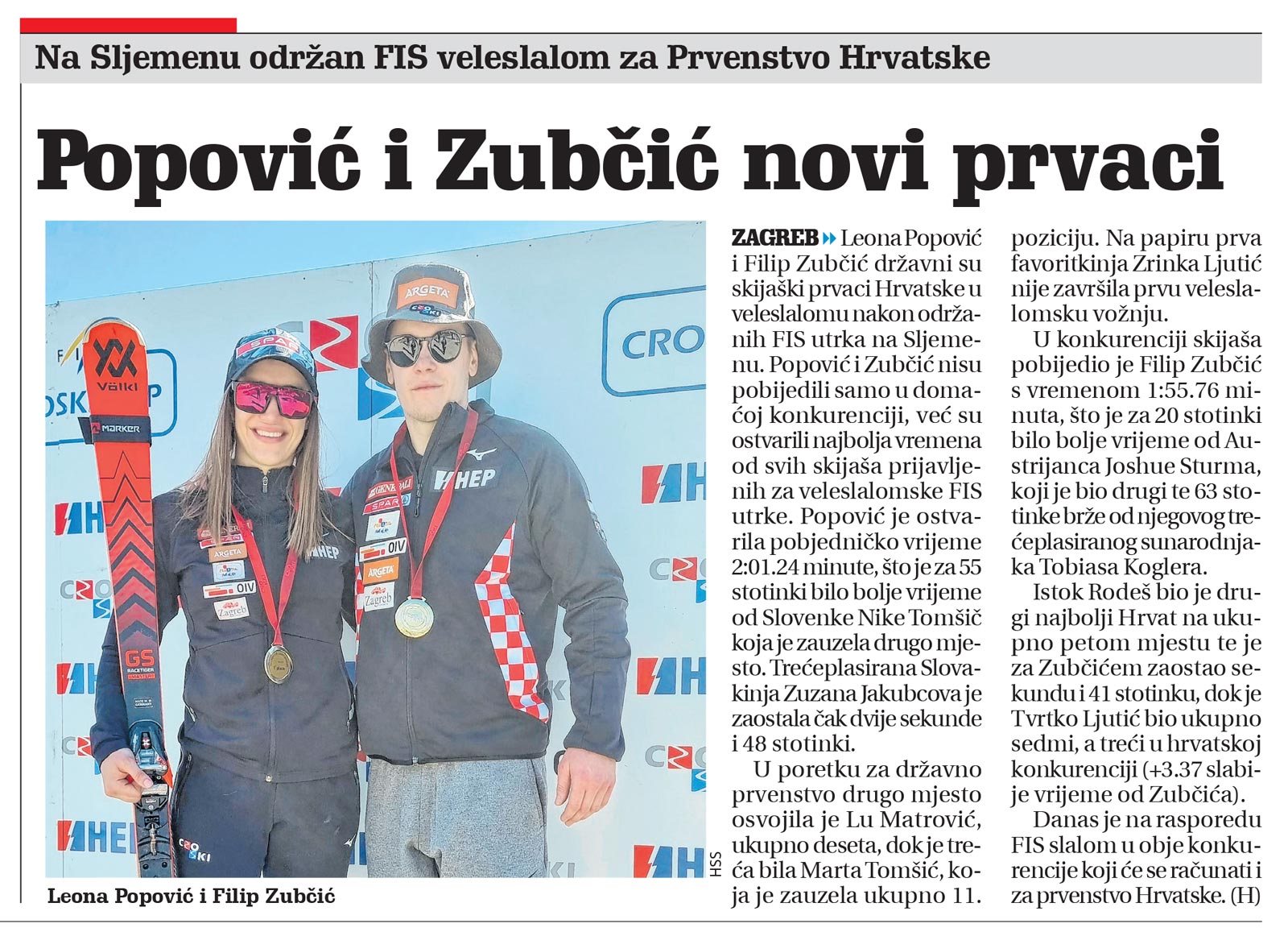 članak, novi list, leona popović, filip zbučić, prvenstvo hrvatske, skijanje