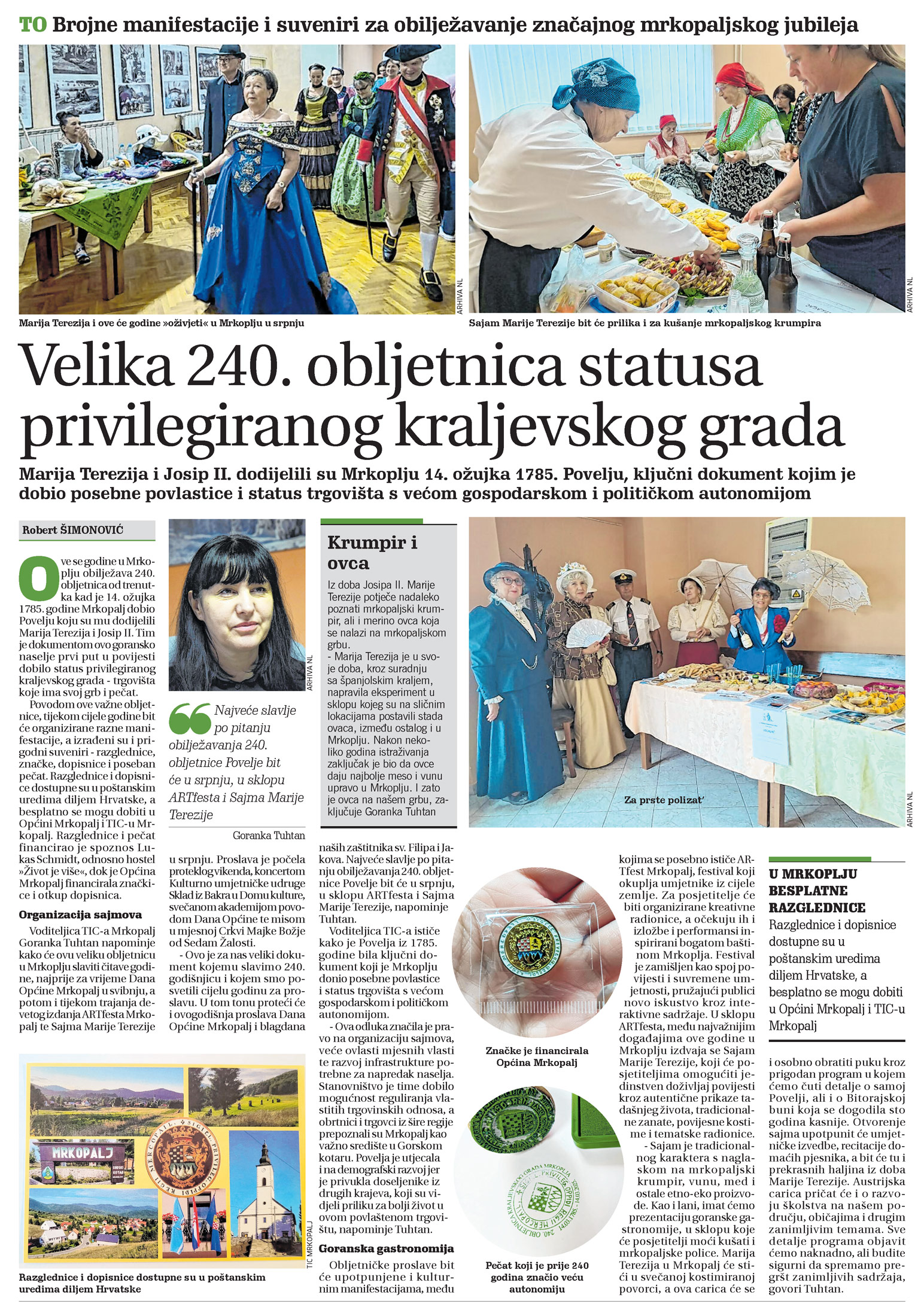 Velika 240. obljetnica statusa privilegiranog kraljevskog grada, članak, novi list
