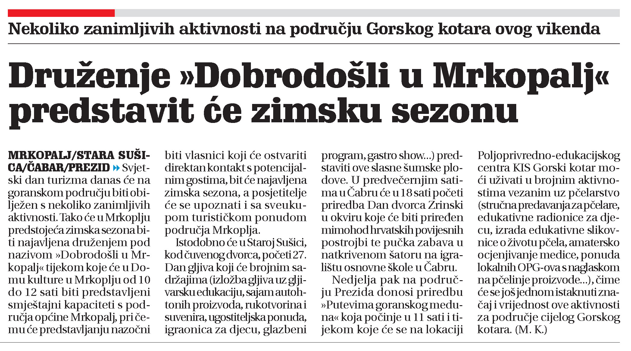 Druženje "Dobrodošli u Mrkopalj" predstavit će zimsku sezonu