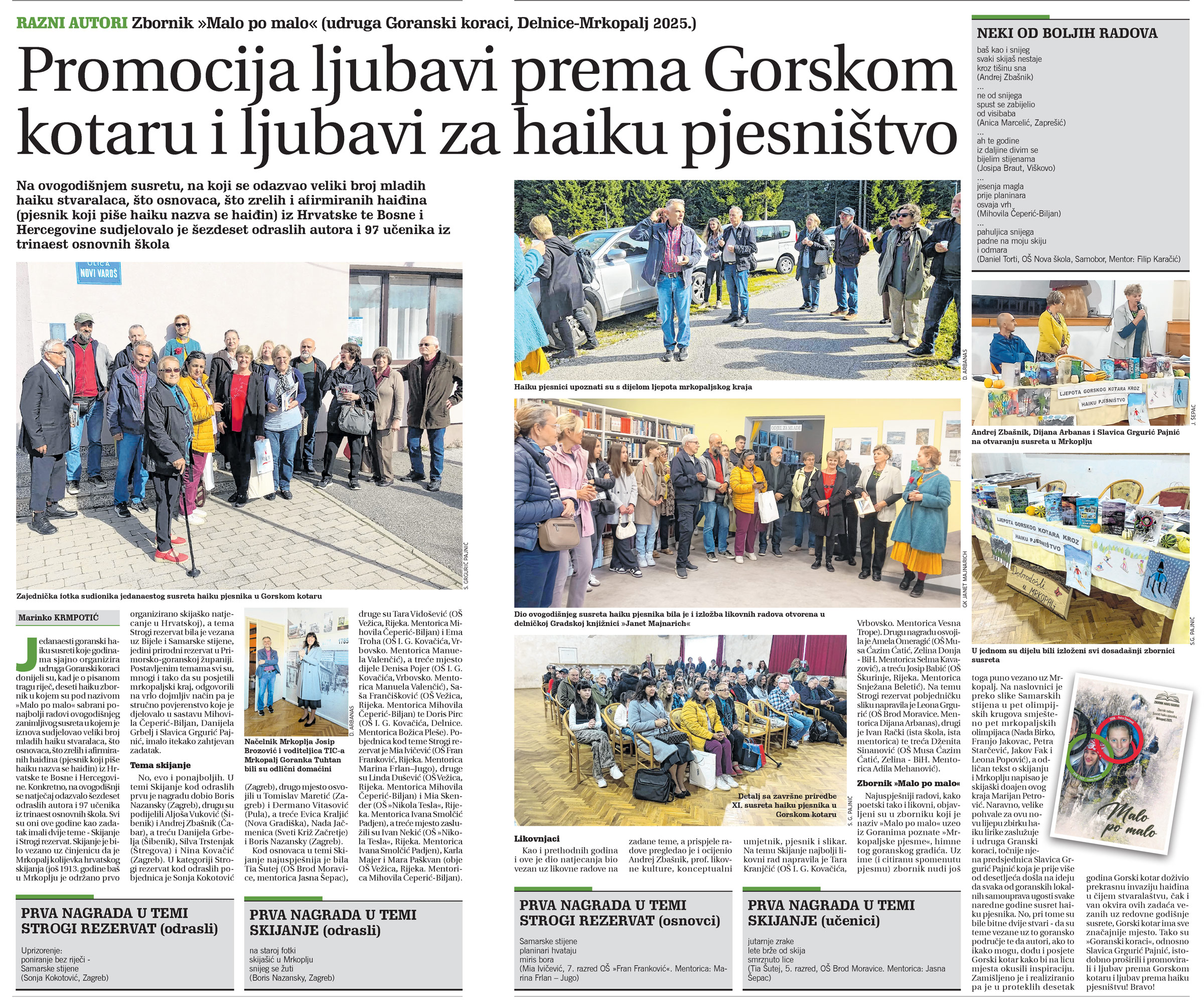 Zbornik "Malo po malo" (udruga Goranski koraci, Delnice - Mrkopalj 2025.), članak, goranski novi list, općina mrkopalj