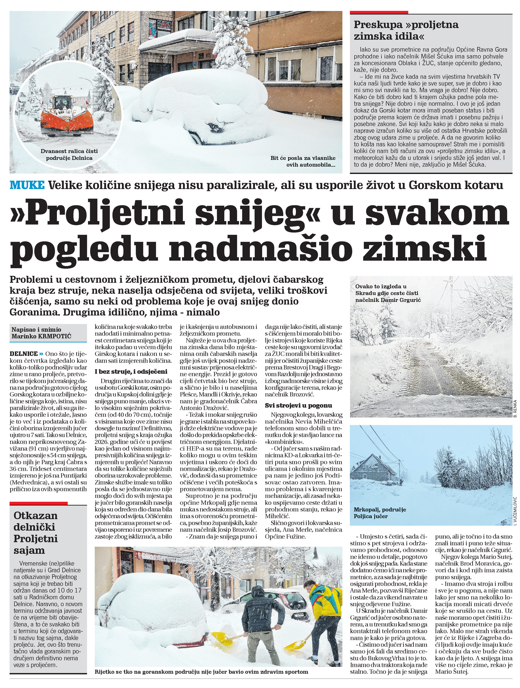 Velike količine snijega nisu paralizirale ali su usporile život u Gorskom kotaru, novi list, članak