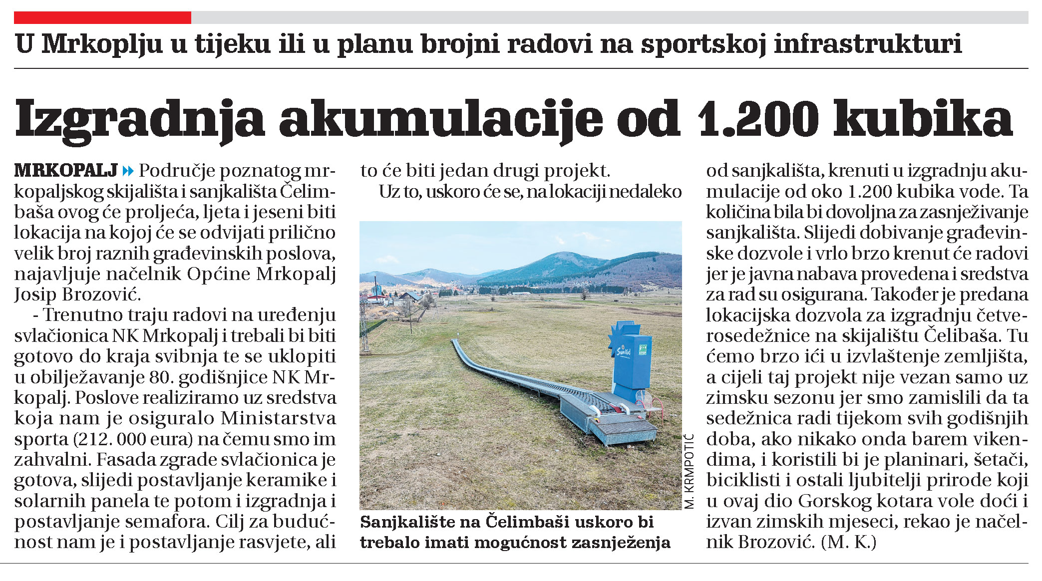 U Mrkoplju u tijeku ili u planu brojni radovi na sportskoj infrastrukturi, članak, novi list
