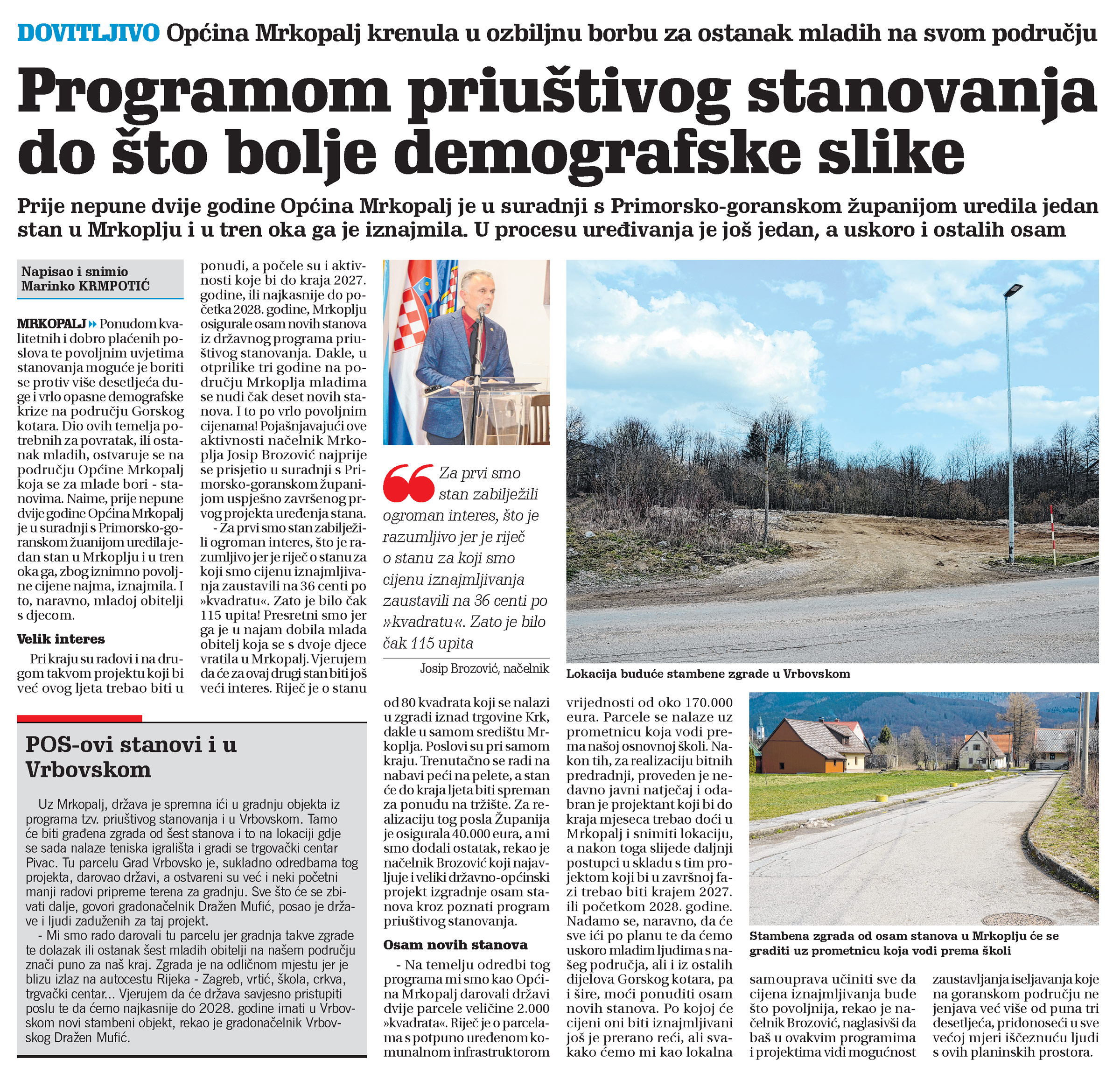 Općina Mrkopalj krenula u ozbiljnu borbu za ostanak mladih na svom području, članak, novi list