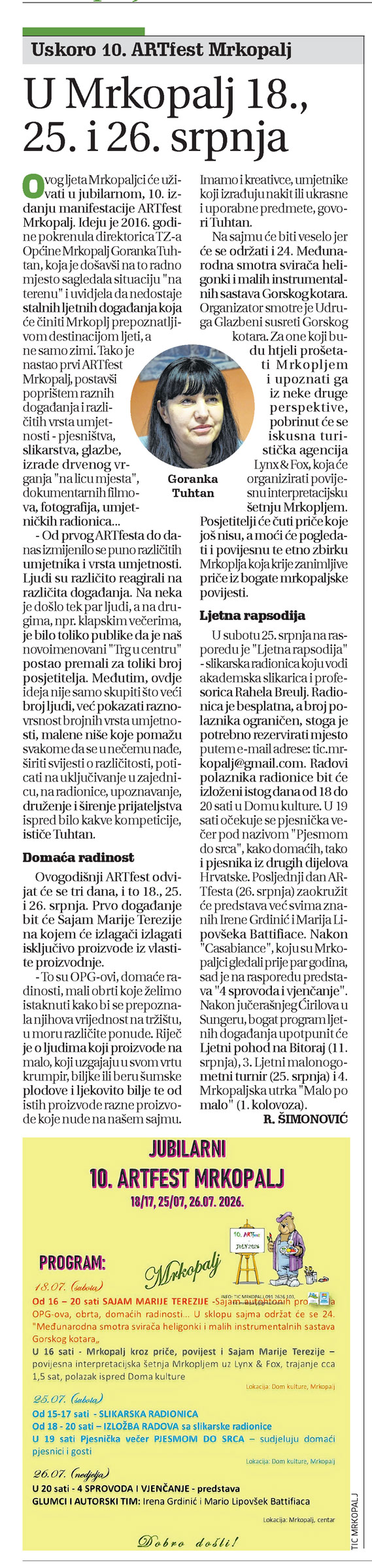 Uskoro 10. ARTfest Mrkopalj, članak, goranski novi list
