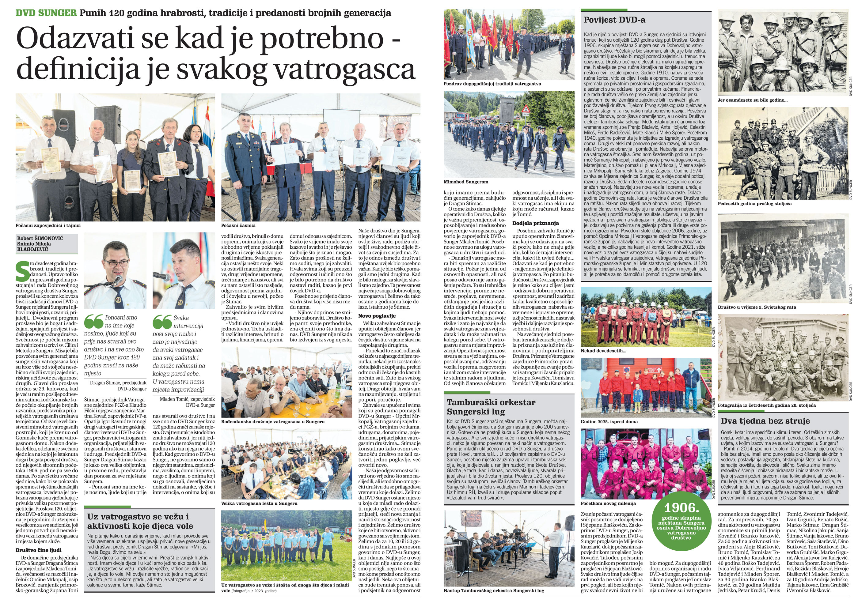 DVD Sunger: Punih 120 godina hrabrosti, tradicije i predanosti brojnih generacija, članak, novi list