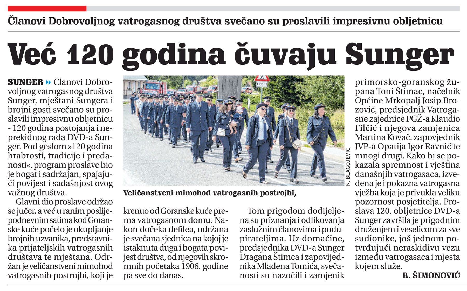 DVd Sunger: Već 120 godina čuvaju Sunger, članak, novi list