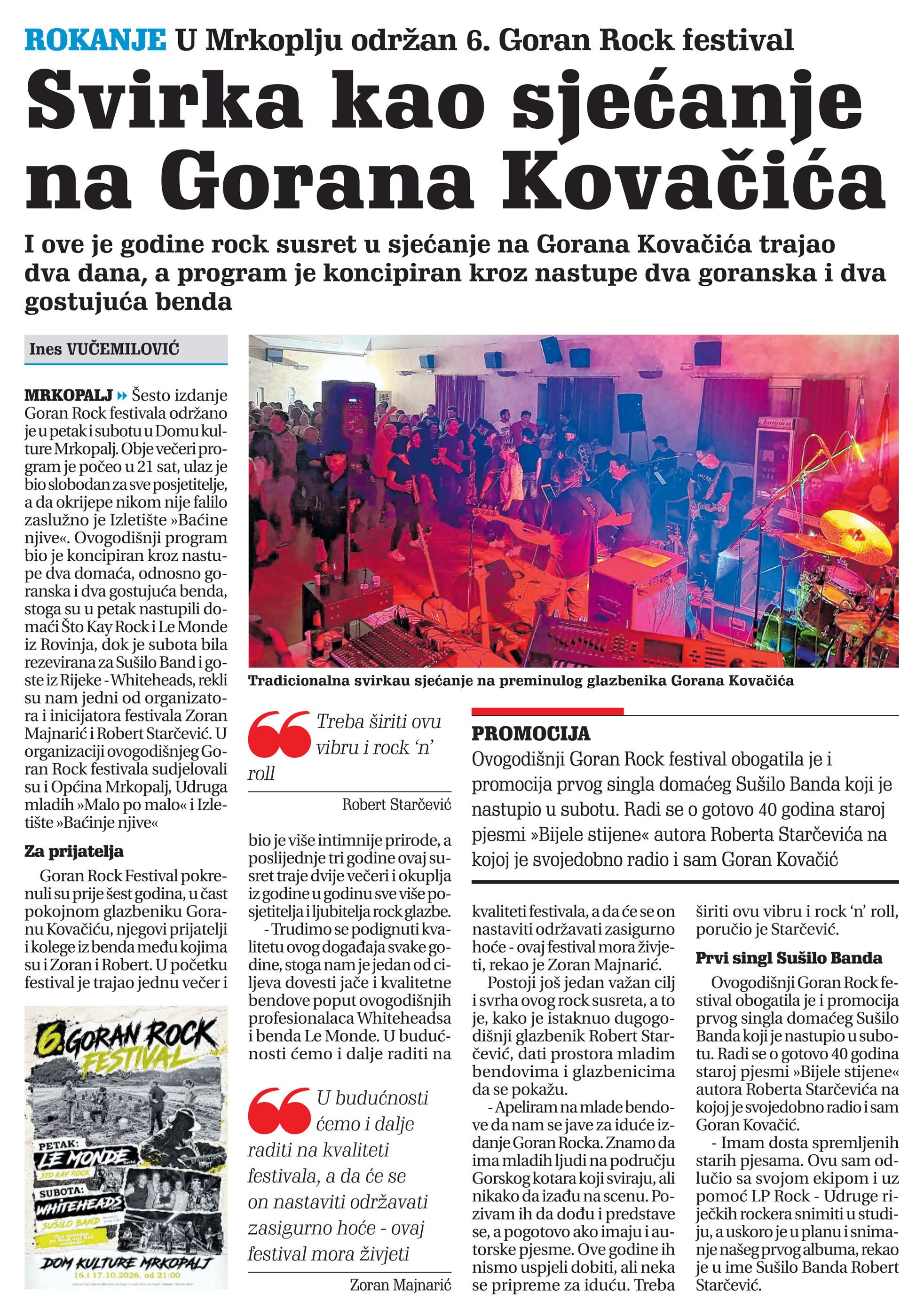 U Mrkoplju održan 6. Goran Rock festival, članak, novi list