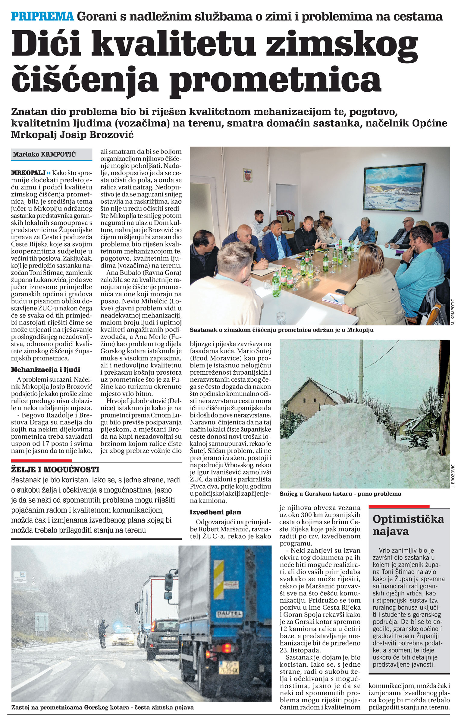 Gorani s nadležnim službama o zimi i problemima na cestama, članak, novi list